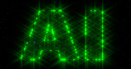 inscription ai, Artificial Intelligence. Text with glowing shine particles. Artificial intelligence abstract concept. Welcome opening template