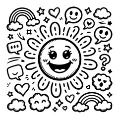 Doodle with Rainbows, Hearts, and Clouds