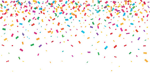 Realistic shiny decorative falling confetti seamless pattern isolated on transparent PNG