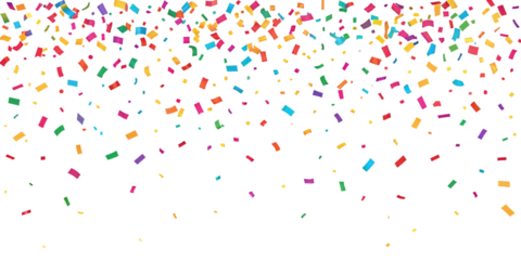 Realistic shiny decorative falling confetti seamless pattern isolated on transparent PNG