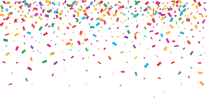 Realistic shiny decorative falling confetti seamless pattern isolated on transparent PNG