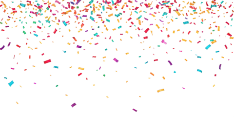 Realistic shiny decorative falling confetti seamless pattern isolated on transparent PNG