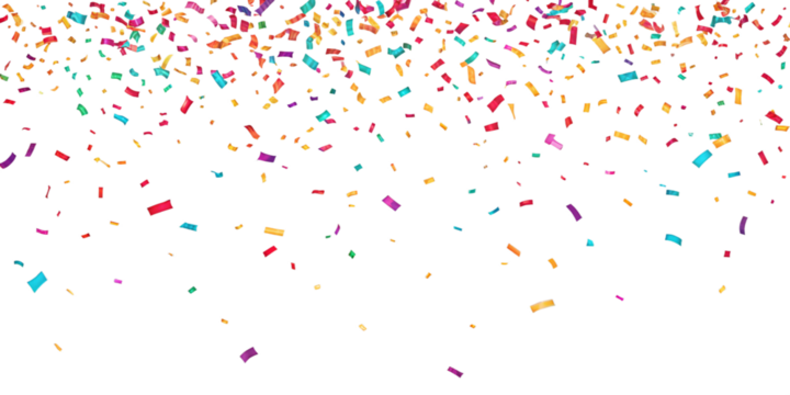 Realistic shiny decorative falling confetti seamless pattern isolated on transparent PNG