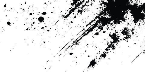 Abstract ink splatter background with black and white textures. Black ink splashes on white background. Abstract grunge texture.