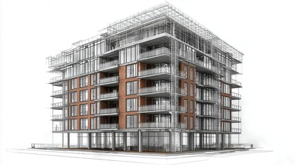 Contemporary building under construction against white backgroun