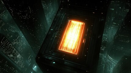 Fototapeta premium Abstract cosmic portal with shimmering particles a glowing recta