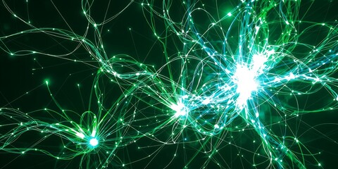 Abstract Green and Blue Light Trails Network Connection Background