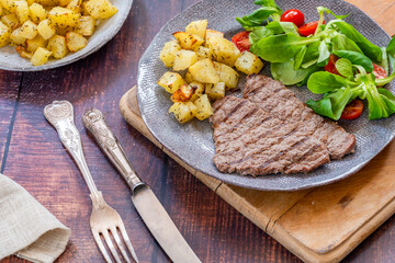 Minute beef steak with sauteed potatoes