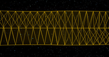 Rectangular mesh frame among stars in space. Concept of an intergalactic tunnel, background for cyber space, future, neural networks.