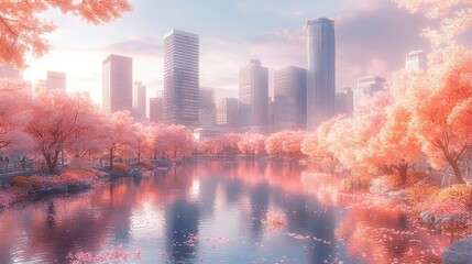 Cityscape in bloom a serene urban scene blending modern architec