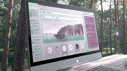 Modern Computer Displaying Nature Inspired Website Interface