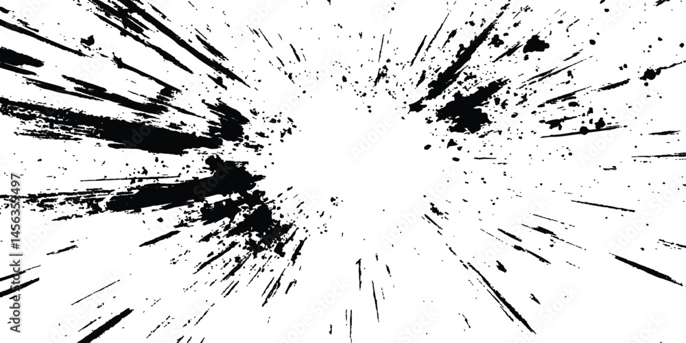 Aufkleber Abstract explosion, radial burst of ink splatter effect. Black ink splatter creates abstract background with dynamic energy. Dynamic charcoal burst explosion, isolated on transparent background. 