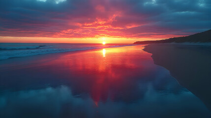 Vibrant Sunset Over Ocean Beach