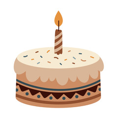 Happy Birthday cake clipart in boho style, isolated cartoon festive object. Hand drawn vector illustration in flat style.