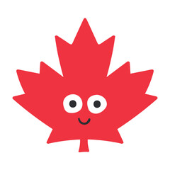 Maple leaf. Cute character. Flat design. Vector illustration on white background.