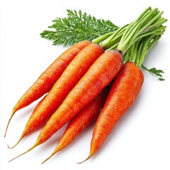 Fresh Orange Carrots with Green Tops on White Background