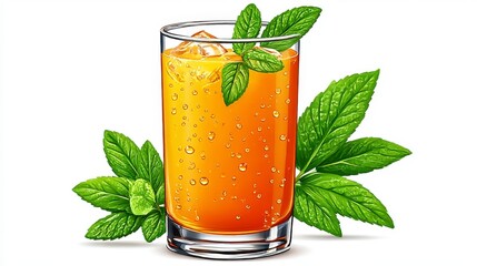 Iced Tea with Mint Refreshing Orange Beverage in Glass