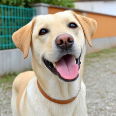Happy Yellow Labrador Retriever Dog Portrait Outdoors