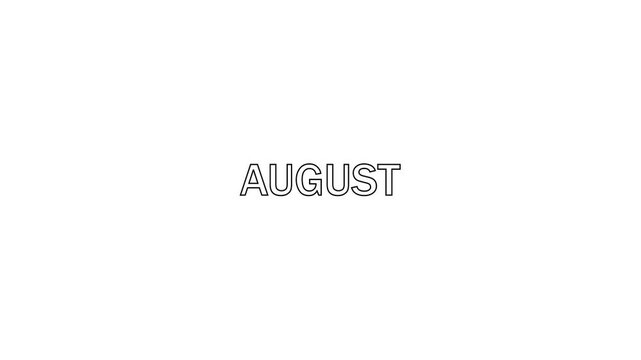 Abstract very nice text animation.8 month of year.august text written on white grungy stamp sign.shine month name august text sign icon animation.