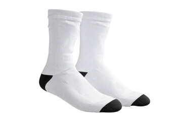 White Crew Socks with Black Toe and Heel  Athletic Socks for Men and Women isolated on transparent background