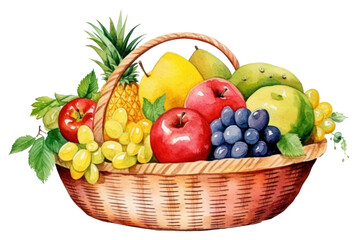 PNG Basket fruit pineapple grapes.