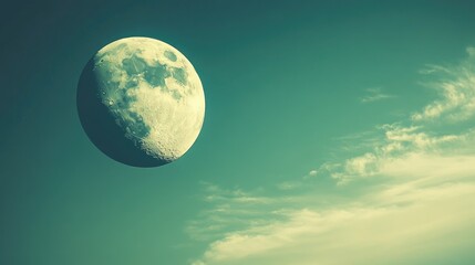 Crescent moon over pale teal sky