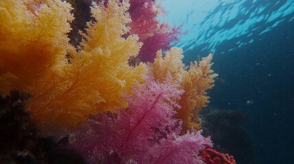 Vibrant Pink and Yellow Corals Underwater