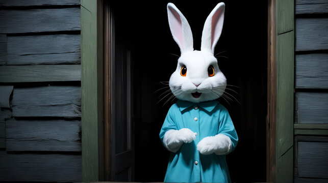 Halloween haunted house, rabbit creatures, horror, jump scare