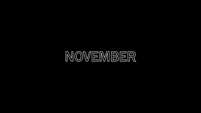 Abstract very nice text animation.11 month of year.november text written on white grungy stamp sign.shine month name november text sign icon animation.