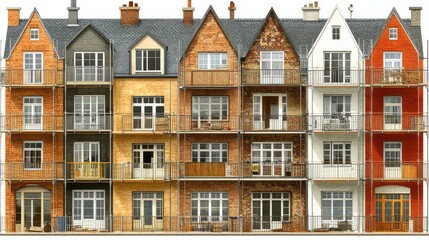 Fototapeta premium Charming Colorful Facades of Apartment Buildings Urban Residenti