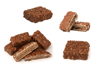Chocolate coconut wafer bar isolated on white background.