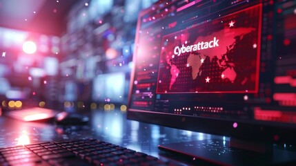 Cyberattack alert on red computer screen