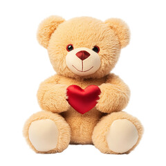 A cute teddy bear holding a red heart, creating a heartwarming and loving scene