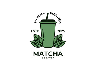 Editable vector logo template for matcha tea restaurant or cafe. Modern minimalist design with customizable text, perfect for branding, menus, and packaging. High-resolution scalable AI EPS files.