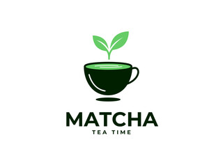 Editable vector logo template for matcha tea restaurant or cafe. Modern minimalist design with customizable text, perfect for branding, menus, and packaging. High-resolution scalable AI EPS files.