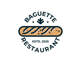 Restaurant logo template featuring a stylish baguette vector design with editable text. Perfect for cafes, bakeries, and French bistros. Fully customizable, print-ready, and scalable for branding.
