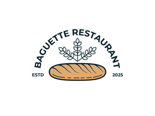 Restaurant logo template featuring a stylish baguette vector design with editable text. Perfect for cafes, bakeries, and French bistros. Fully customizable, print-ready, and scalable for branding.