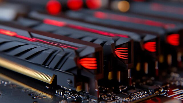 High-performance RAM modules showcase with striking design and vibrant LEDs in a modern computer setup