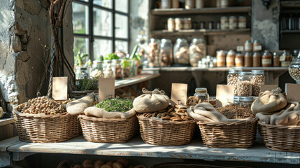 Rustic farmers market with organic produce