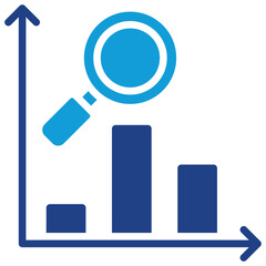 Data Analytics Dual Tone Blue Fill - Analyzing Business Performance and Market Trends with a Magnifying Glass