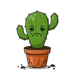 Crying cactus character in a pot expressing office struggles for sticker pack