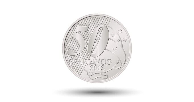 Brazilian 50 centavos coin. The coin appear on the screen with a captivating style. Animated vector coin. Money animation.