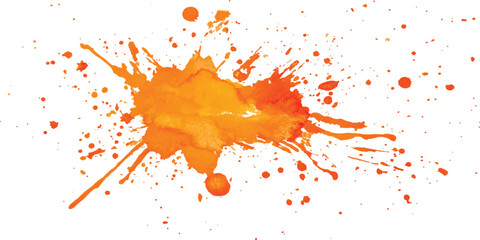 Orange stroke of paint isolated on transparent background. Orange watercolor brush strokes isolated on a white background. vector watercolor paint splashes flowing ink blots and dynamic color textures