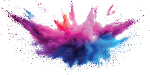 Explosive burst of vibrant rainbow colors. Colorful rainbow holi paint color powder explosion isolated white wide panorama background.