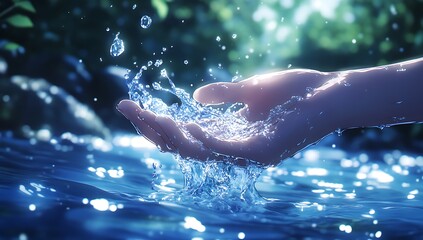 Gentle hand gathering flowing water illustrating purity and cleanliness nature concept