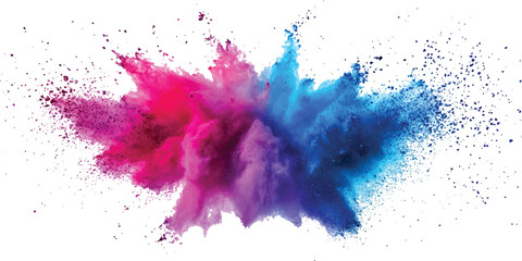 Explosive burst of vibrant rainbow colors. Colorful rainbow holi paint color powder explosion isolated white wide panorama background.