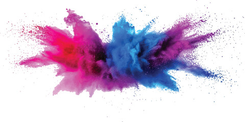  A photo of colorful bright rainbow holi paint color powder explosion isolated on white background.