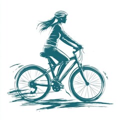 Obraz premium Woman Cycling Teal Line Art Illustration