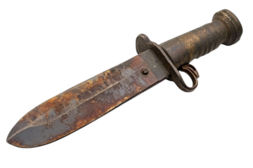 World War II Military Bayonet: Vintage Weapon Close-Up, Historical Relic, Sharp Blade, Rusty Metal, on transparent background