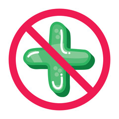 Forbidden sign with plus symbol icon, no addition sign, positive prohibition sign, flat icon design vector illustration